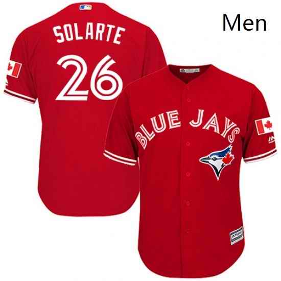Mens Majestic Toronto Blue Jays 26 Yangervis Solarte Replica Scarlet Alternate Cool Base MLB Jersey